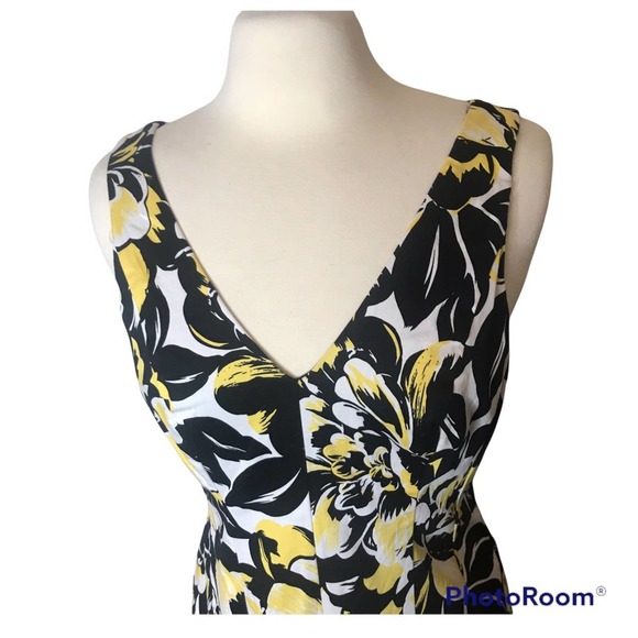 NINE WEST Black and Yellow Print fit and Flare Dress, size 10 - Picture 3 of 8
